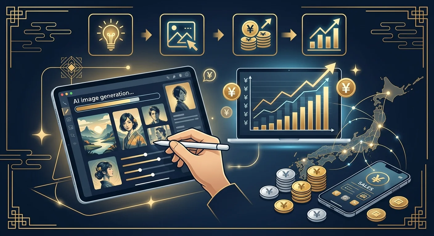 AI画像生成副業で収入を得るイメージ