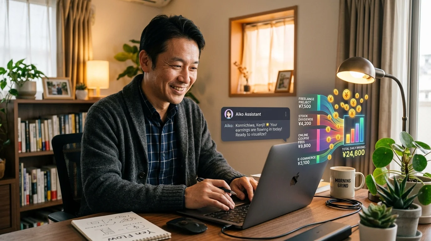 AIを活用して在宅副業で稼ぐイメージ