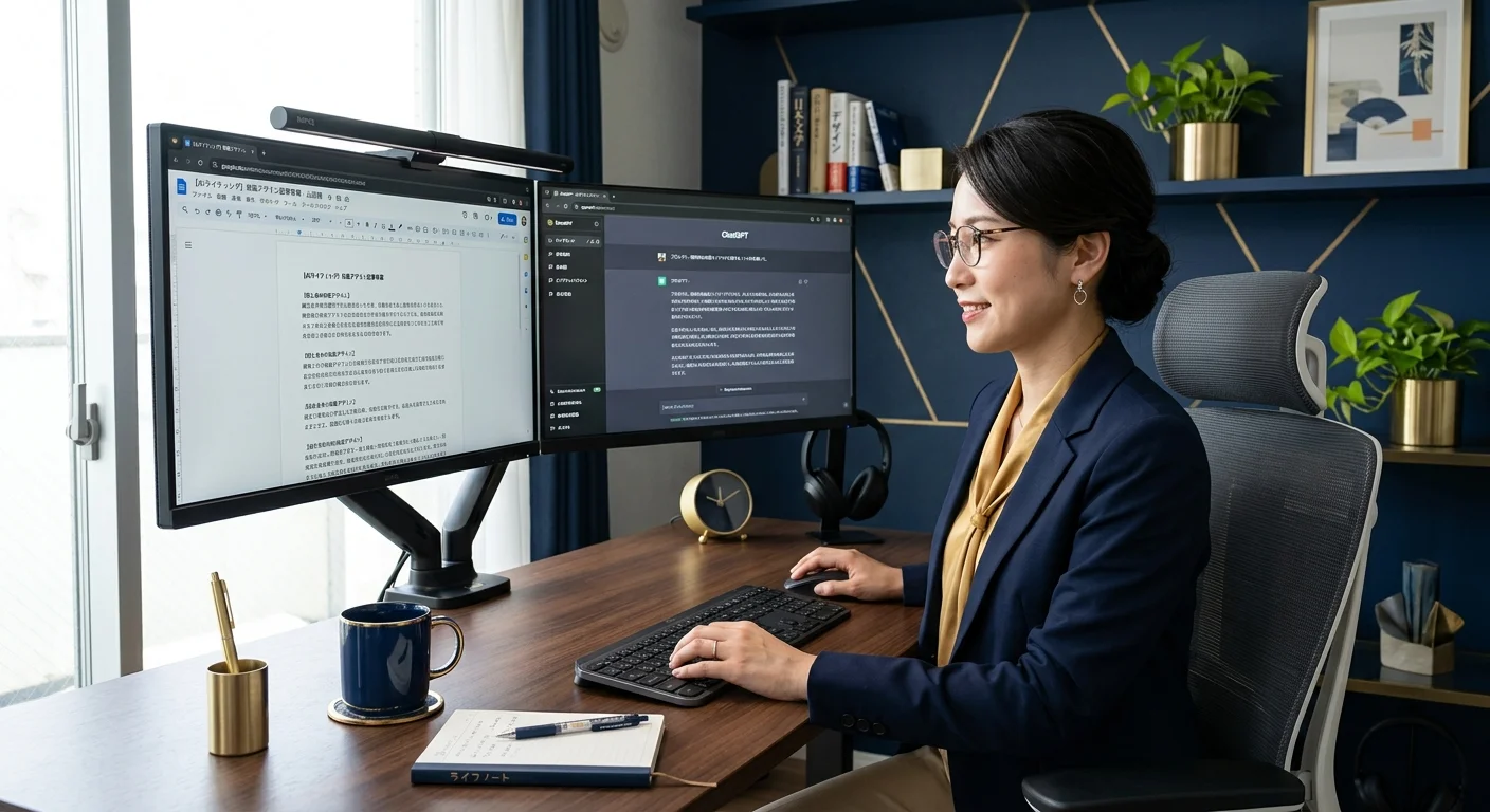 AIライティング副業で働くフリーランサーのデスク環境