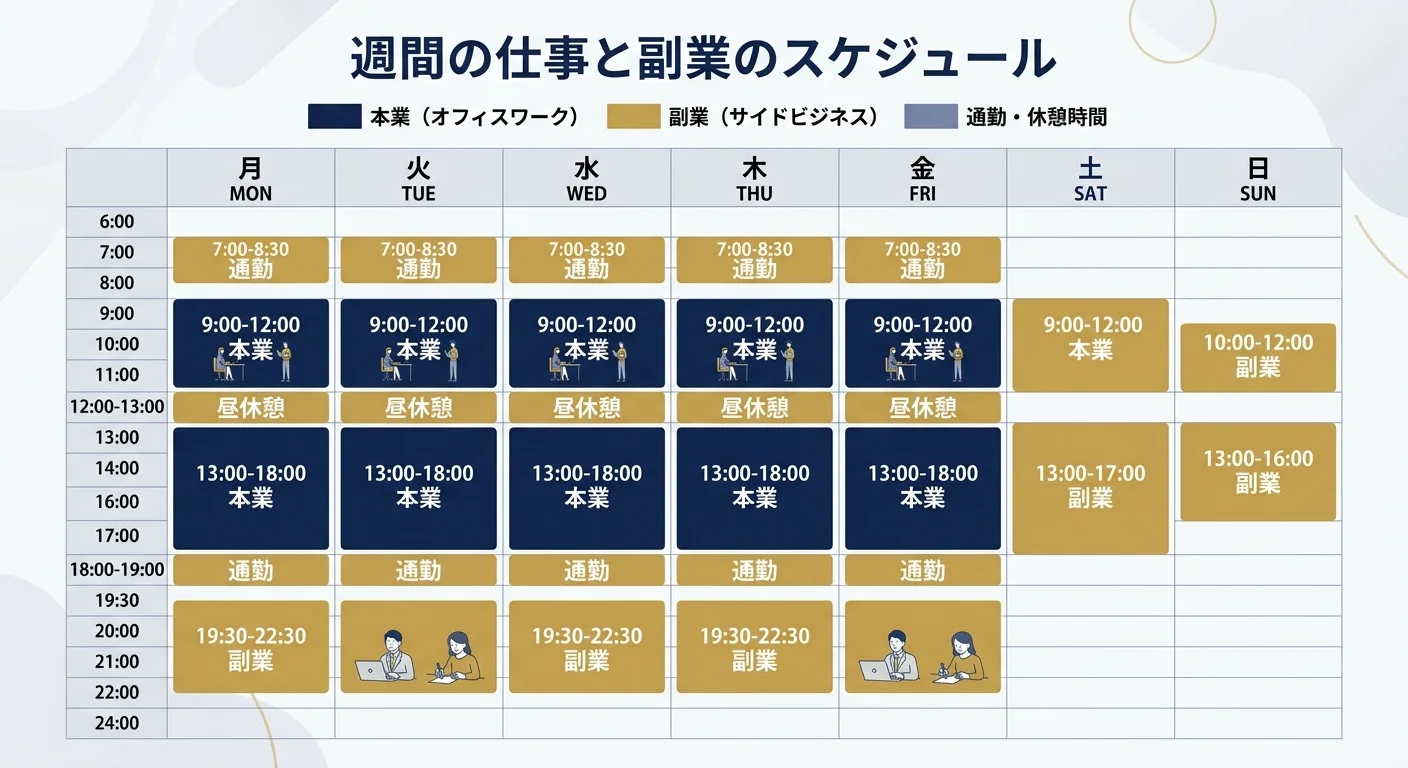 本業と副業の週間スケジュール例