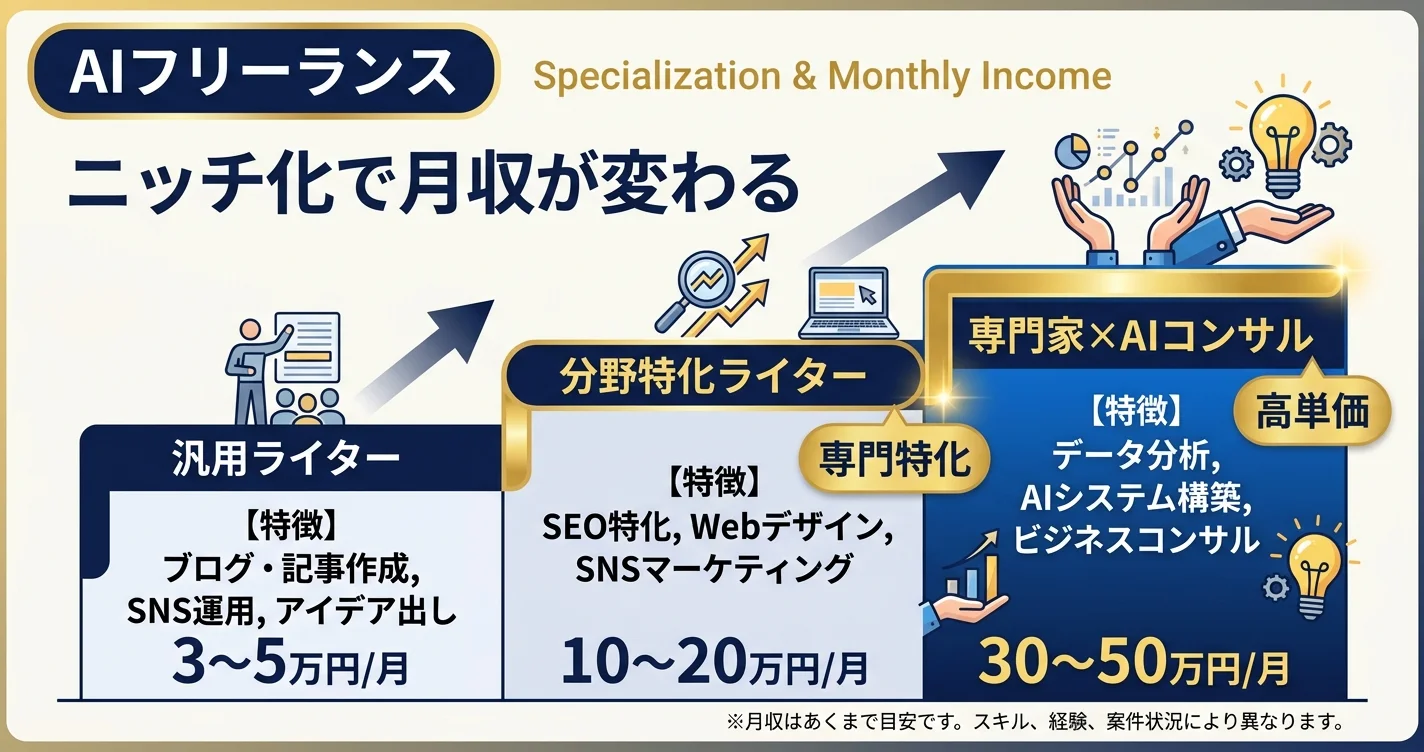 AI副業ニッチ化による月収変化グラフ