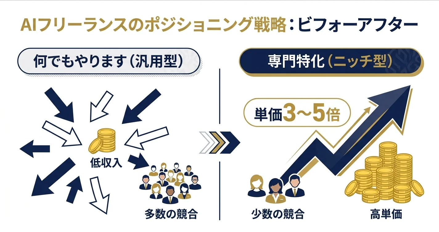 汎用型と専門特化（ニッチ型）の比較図