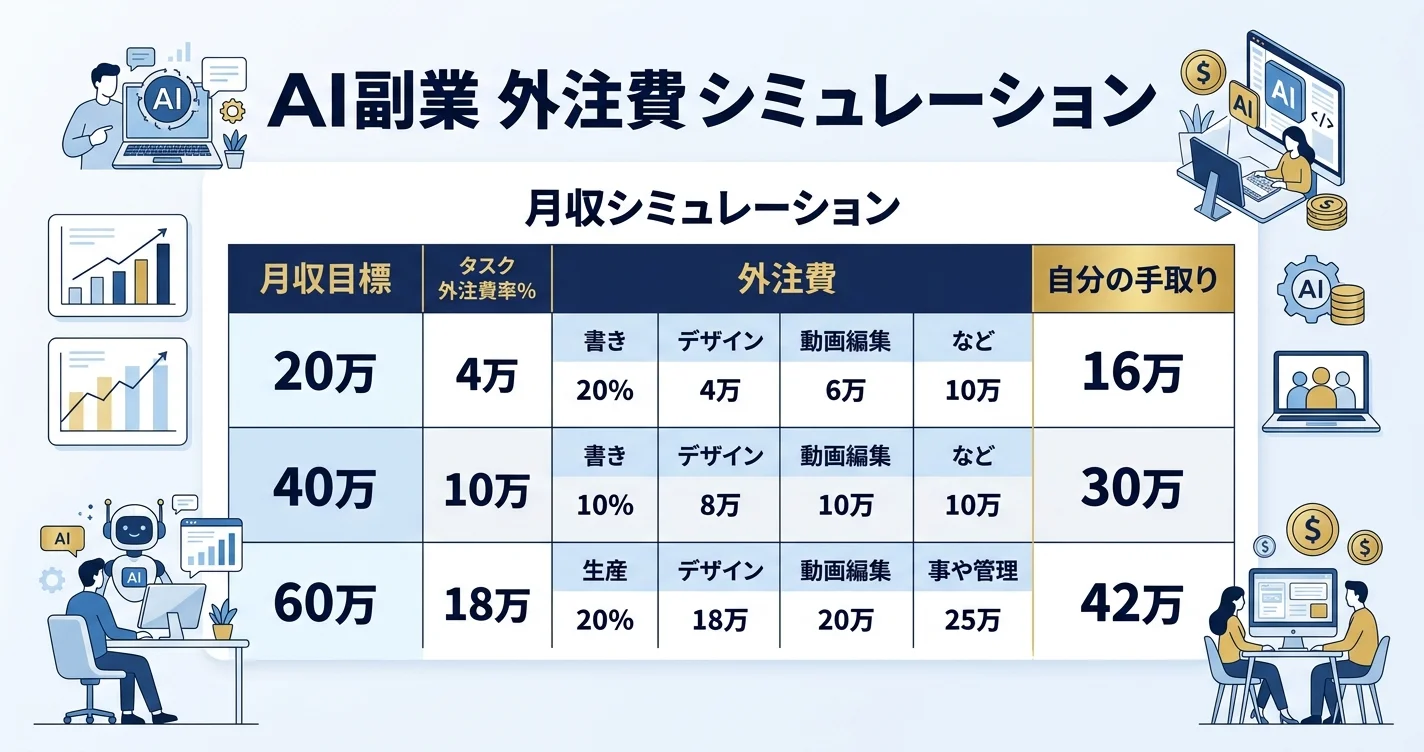 AI副業外注月収シミュレーション表