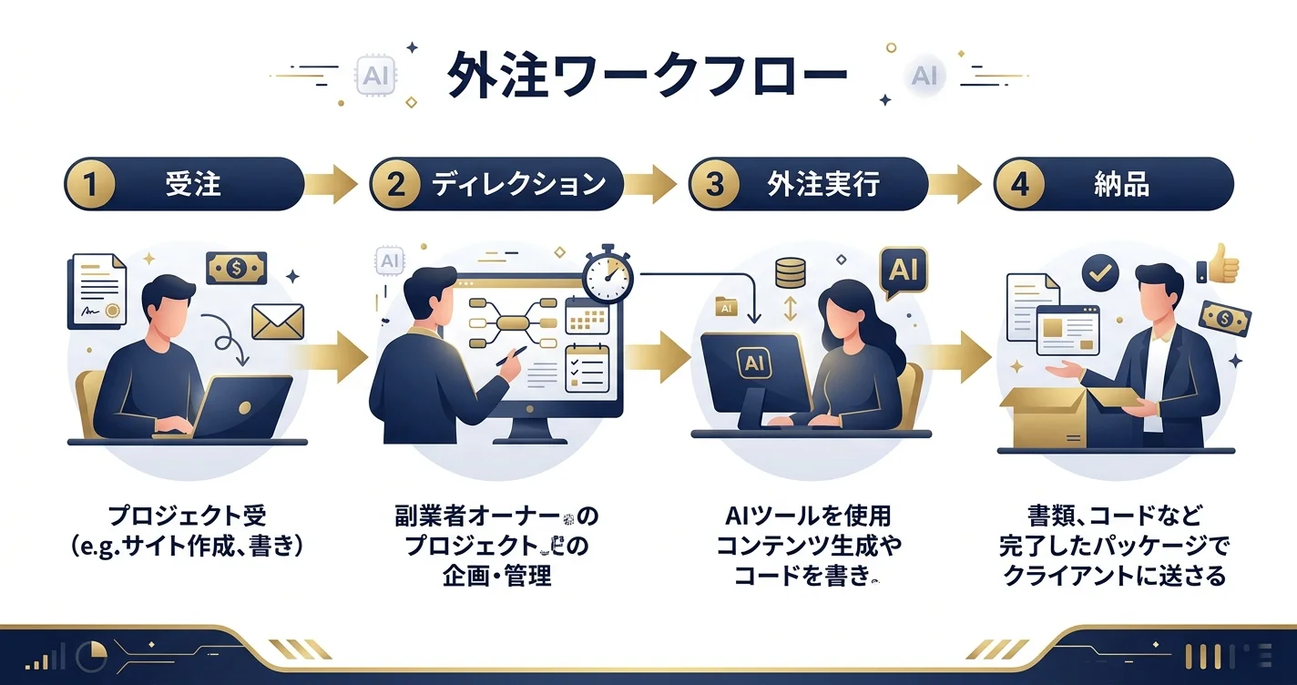 AI副業 外注ワークフロー4ステップ図解