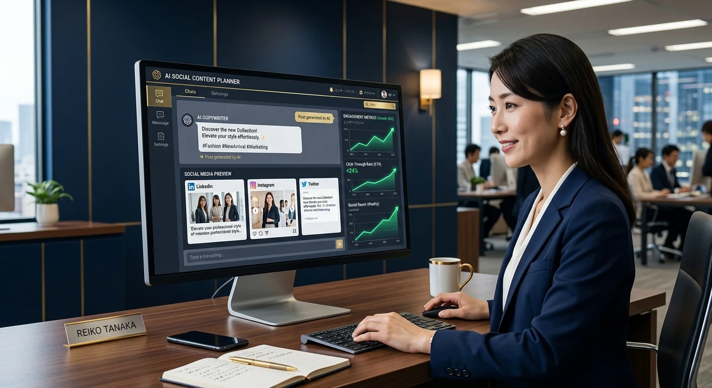 AIツールでSNS投稿文を自動生成するイメージ