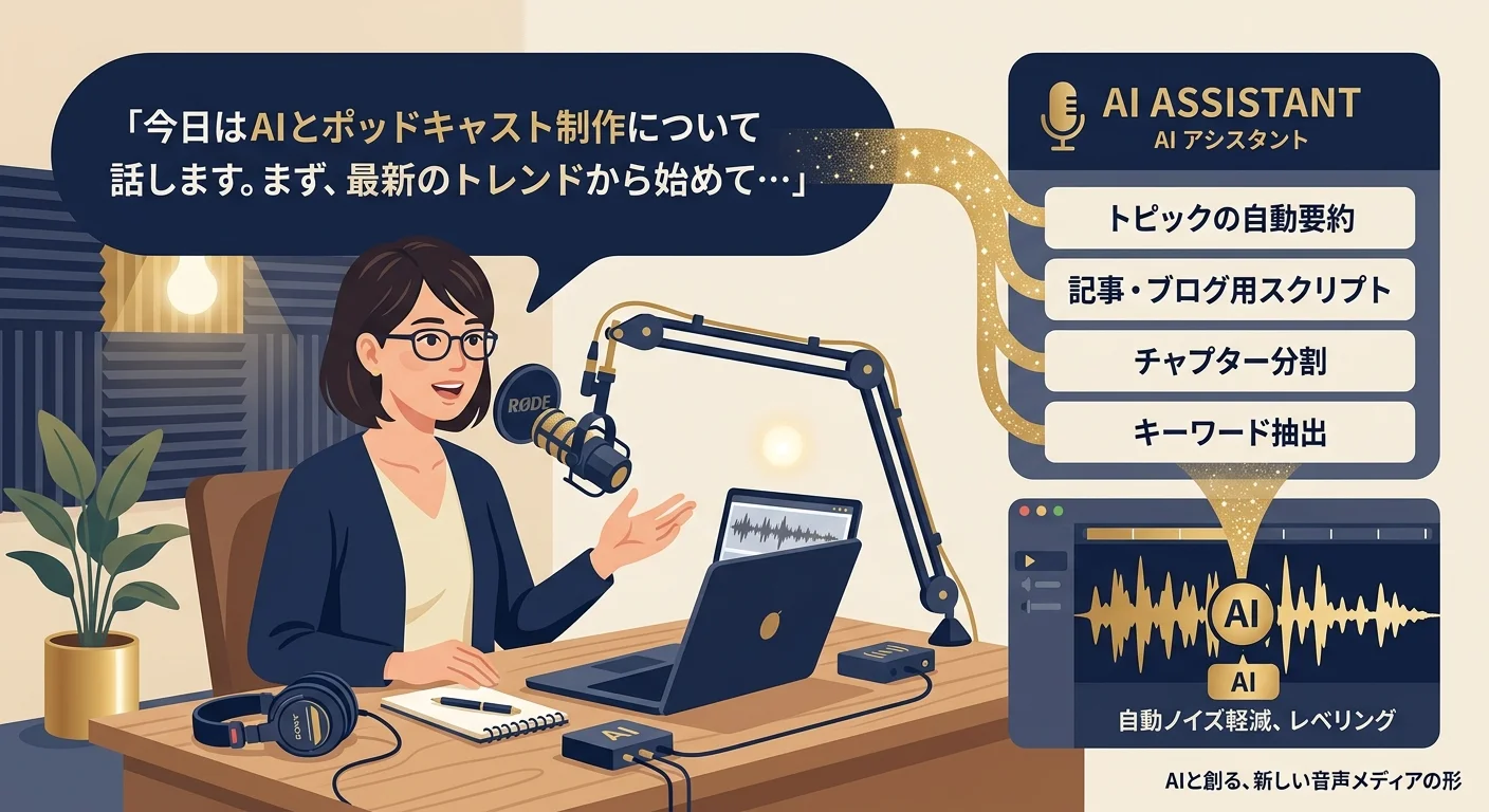 AIを使ってポッドキャストコンテンツを制作するイメージ