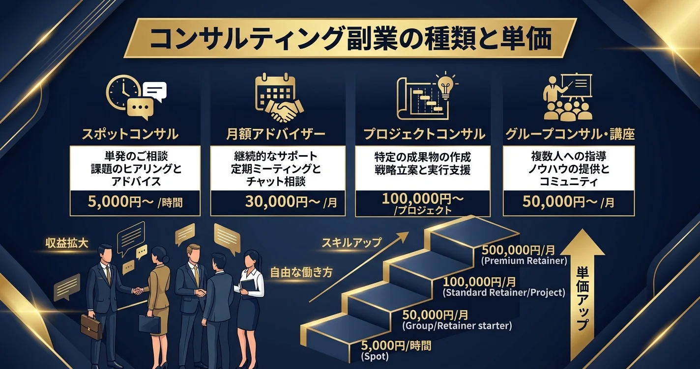 コンサルティング副業の種類と単価比較