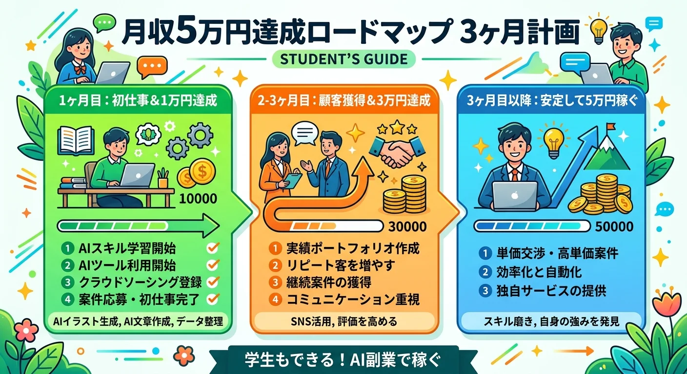 学生AI副業 月収5万円達成ロードマップ