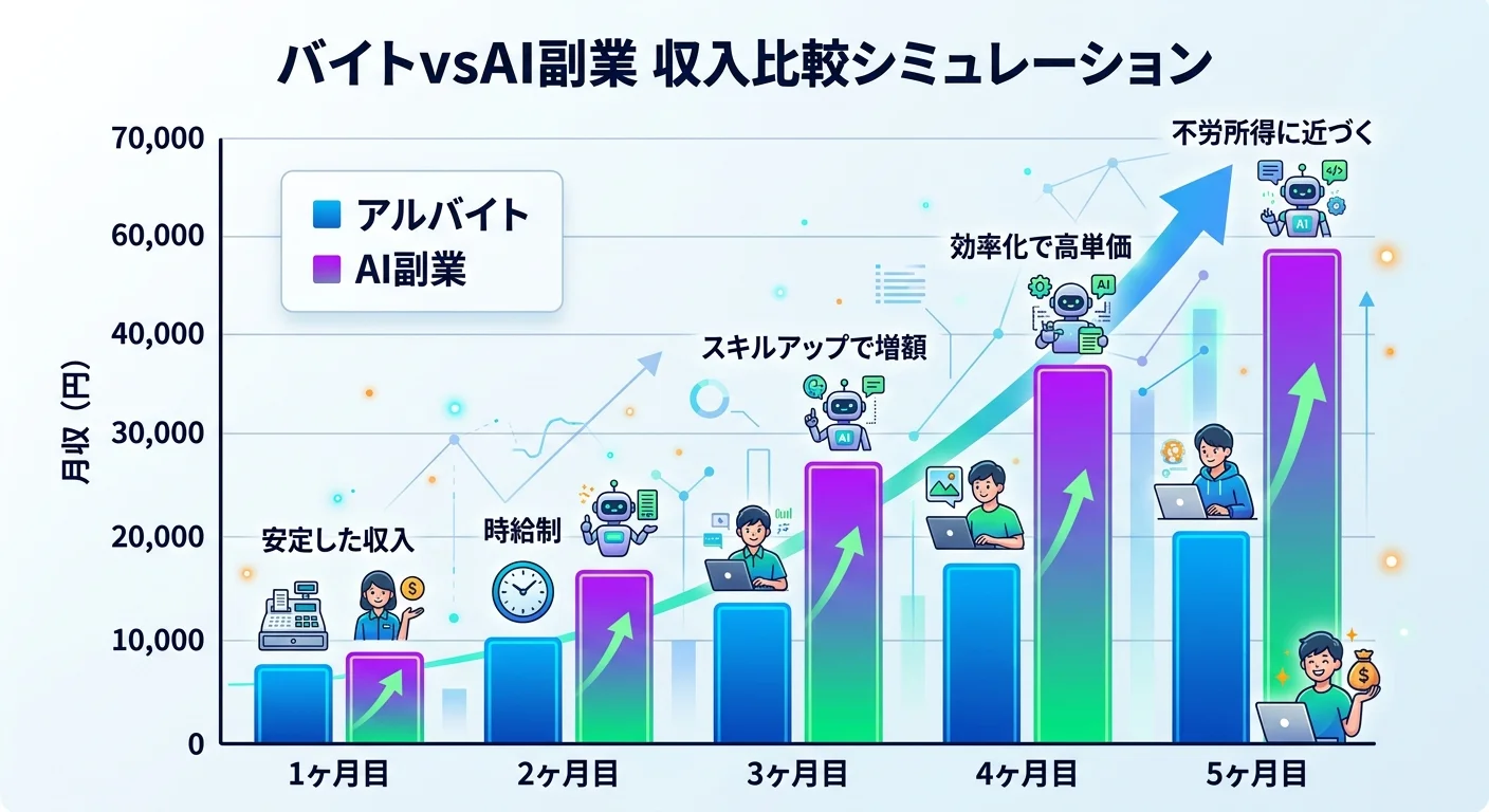 バイトvsAI副業 収入比較シミュレーション