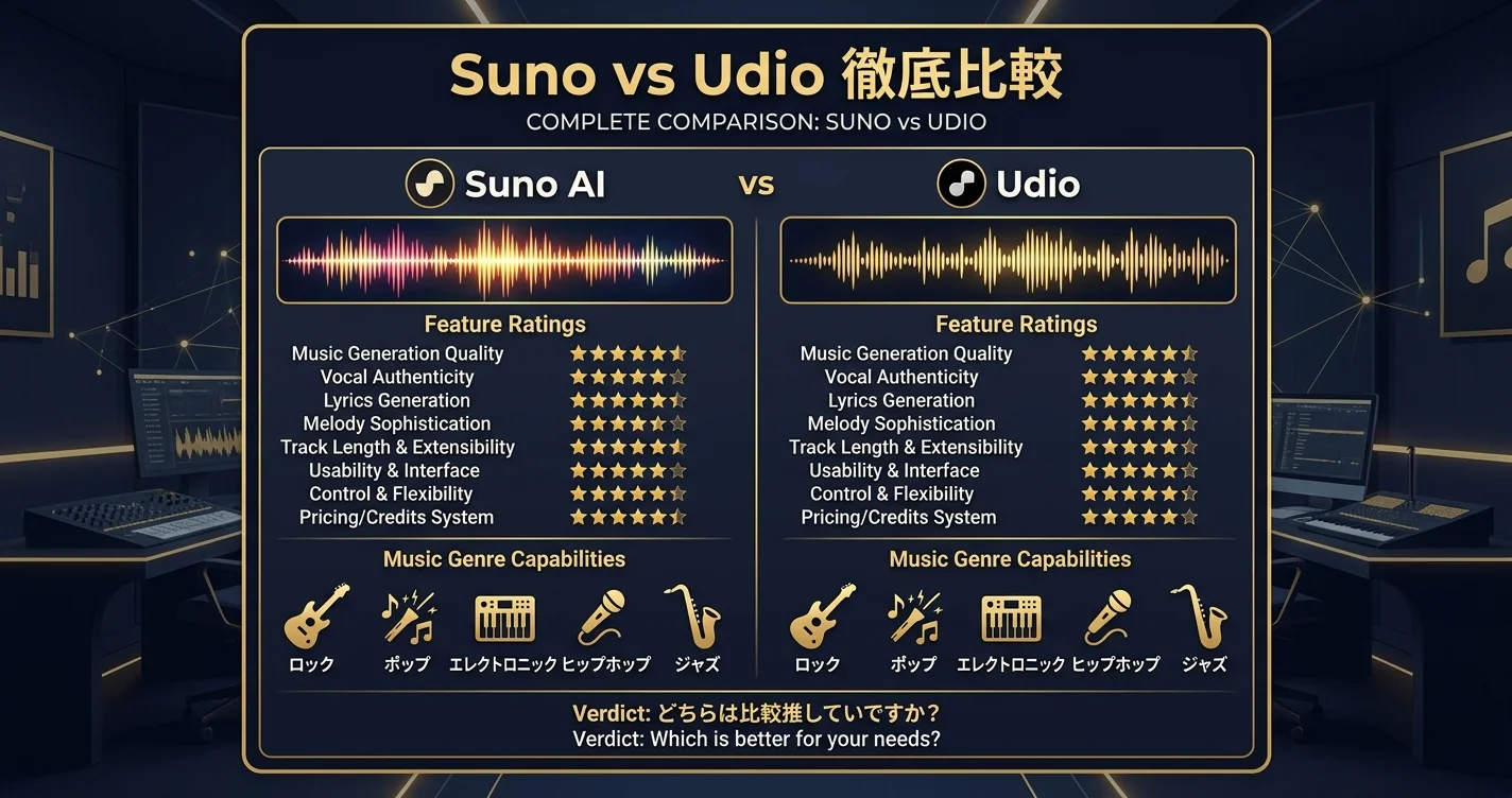 AI音楽生成ツール比較【Suno vs Udio 2026年版】