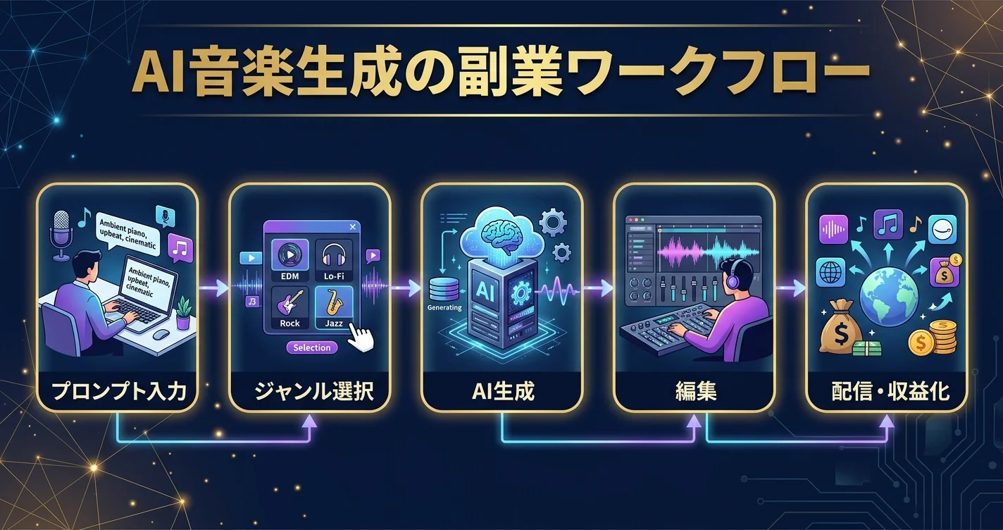 AI音楽生成副業のワークフローと稼ぎ方