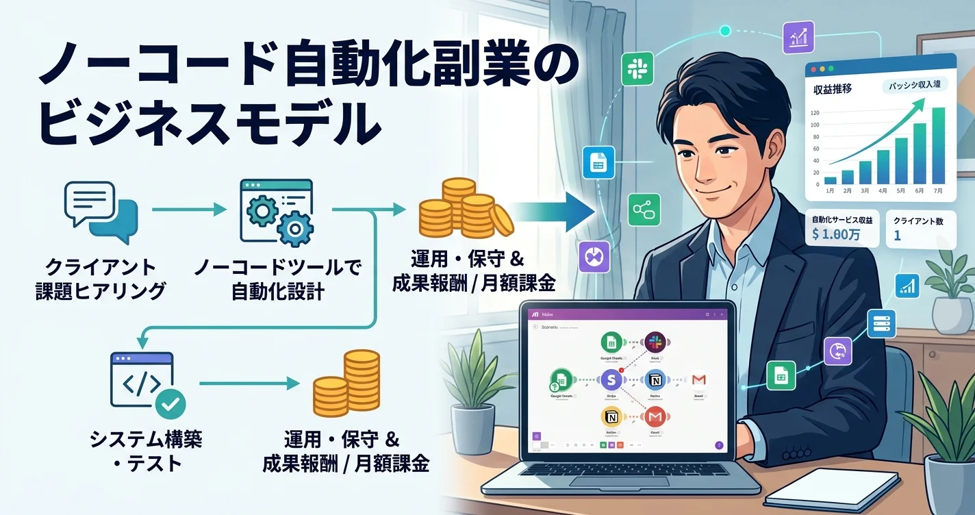 ノーコード自動化副業のビジネスモデルと作業フロー