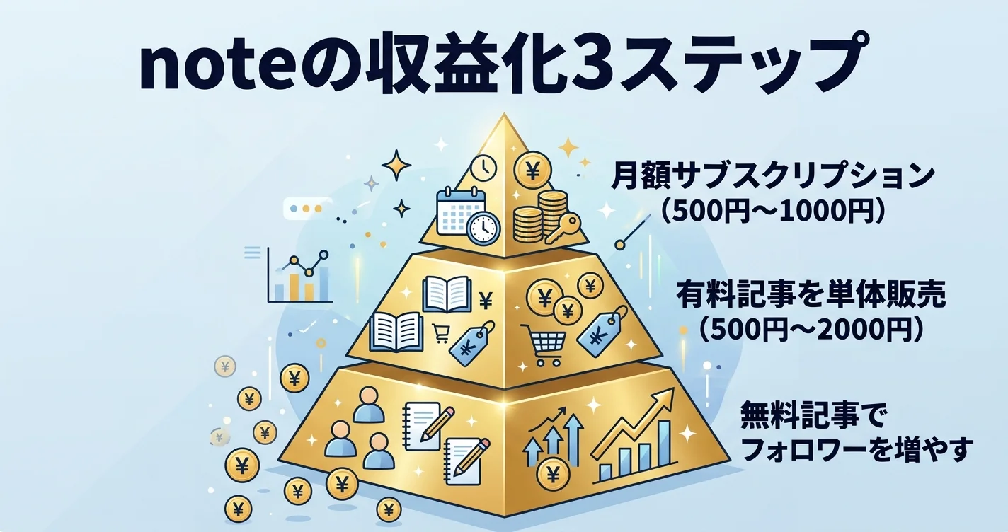 noteの収益化3ステップ：無料→有料記事→サブスク