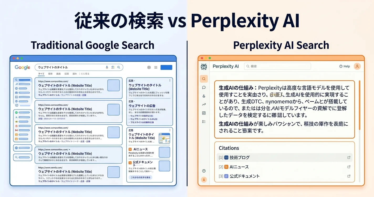 PerplexityAIと従来の検索の違い比較