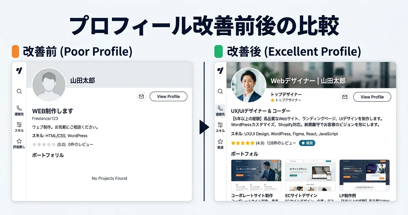 プロフィール改善前後の比較（受注率の差）