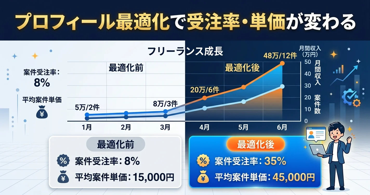 プロフィール最適化で受注率・単価が変わる実績グラフ