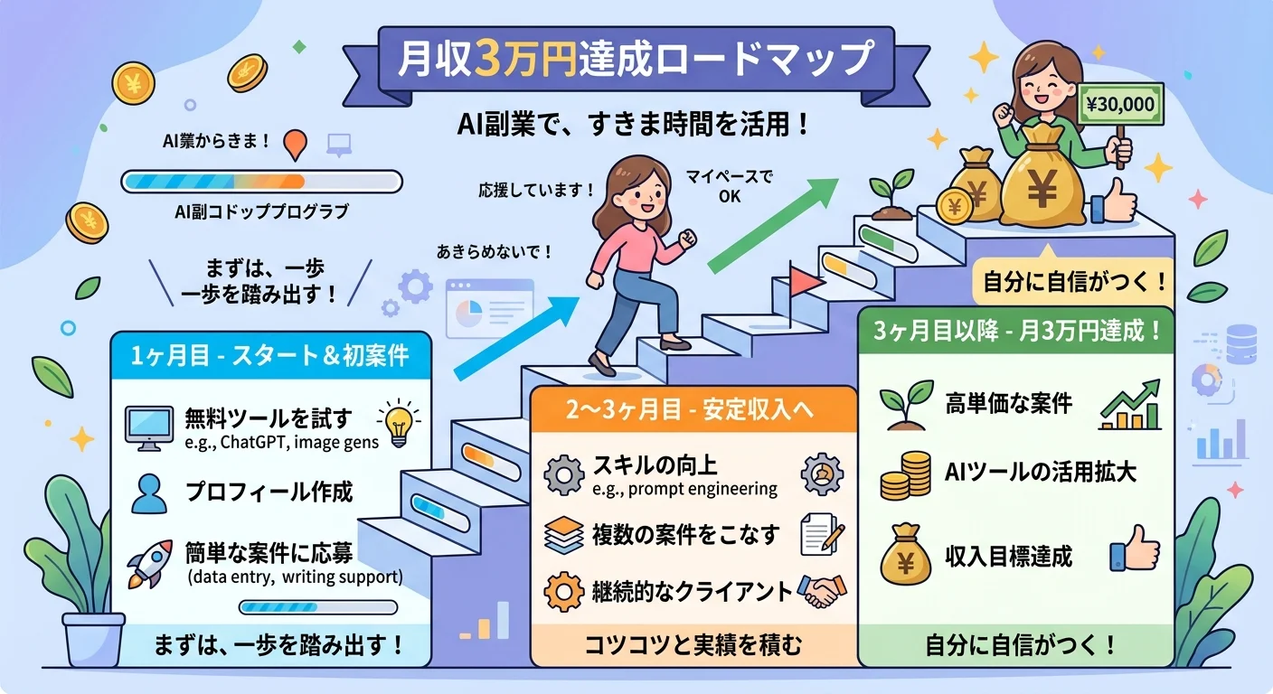 育児ママAI副業 月収3万円達成ロードマップ