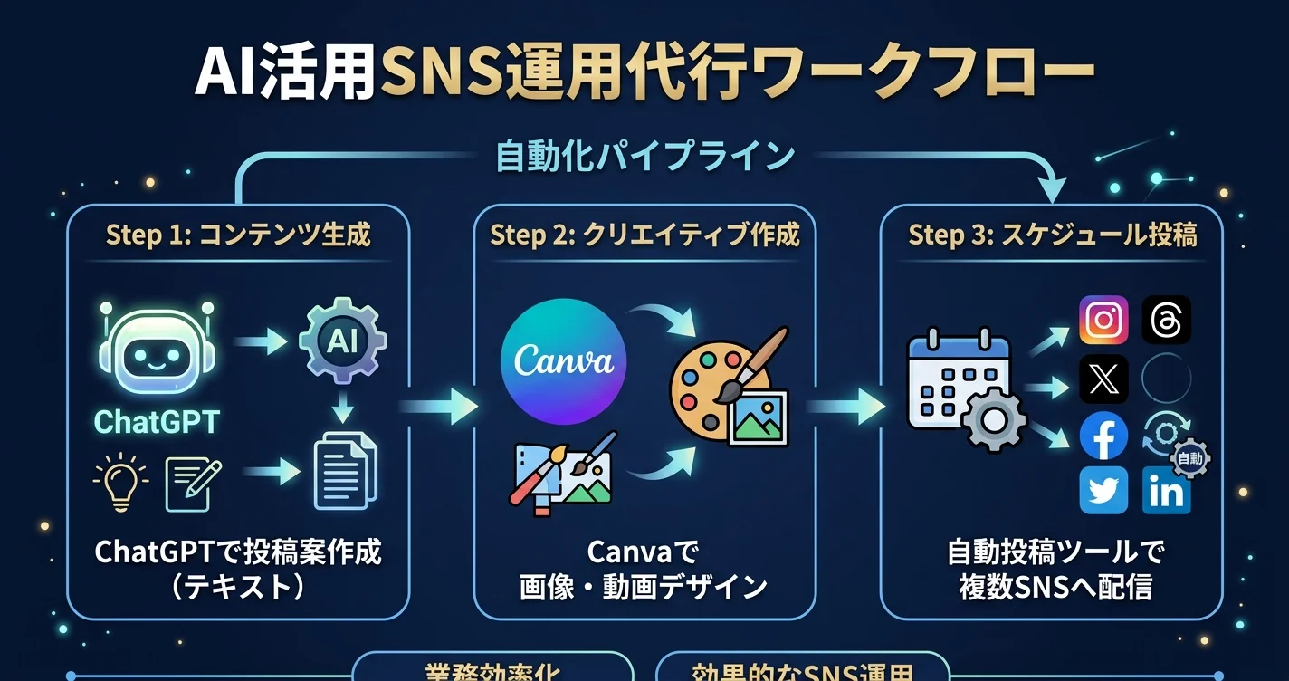 AI活用SNS運用代行の自動化ワークフロー全体像