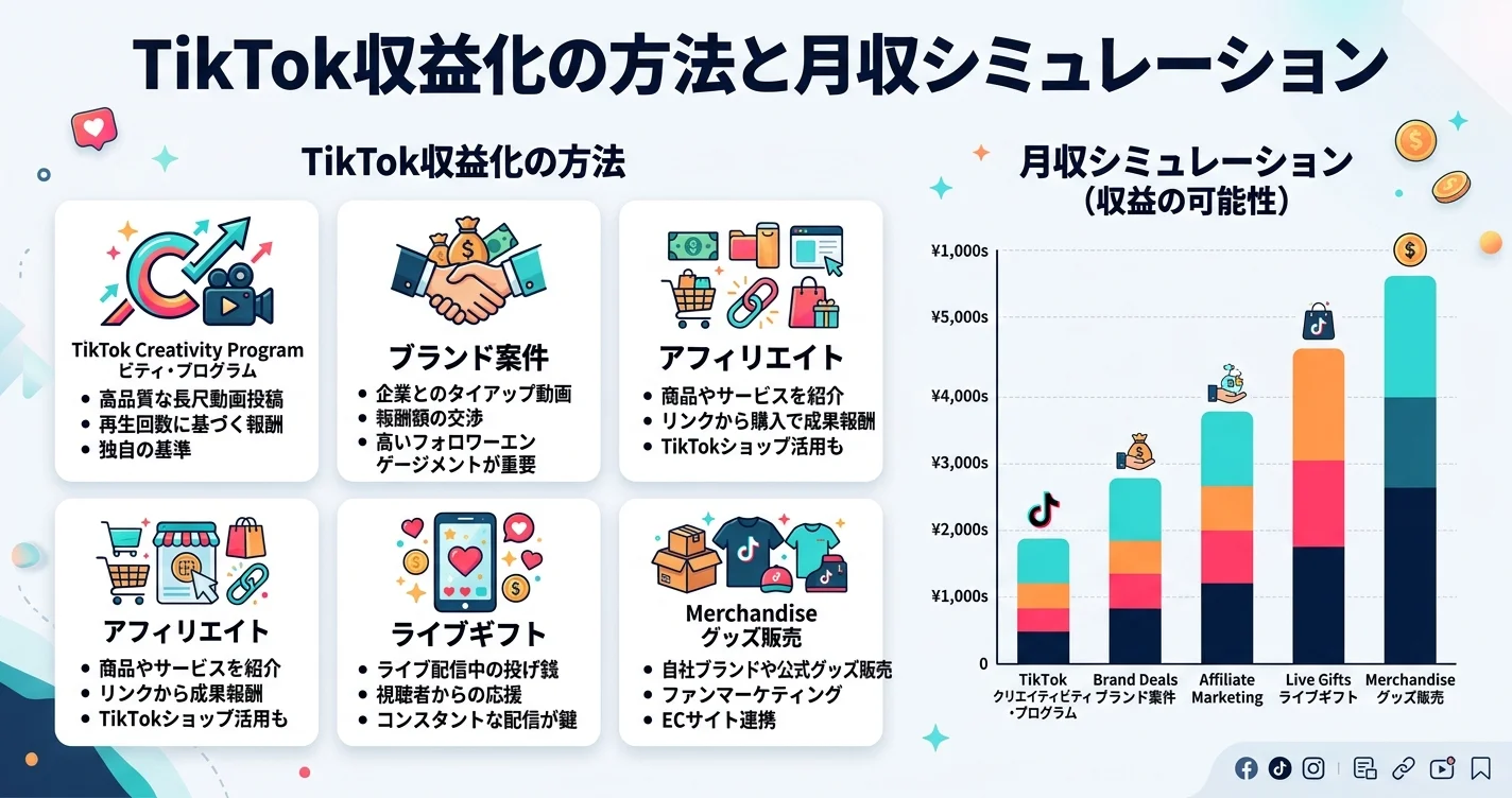 TikTok収益化方法と月収シミュレーション一覧