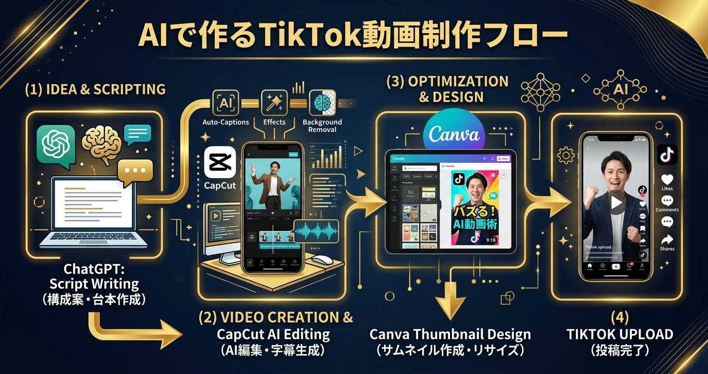 AIツールを使ったTikTok動画制作フロー（台本→編集→投稿）