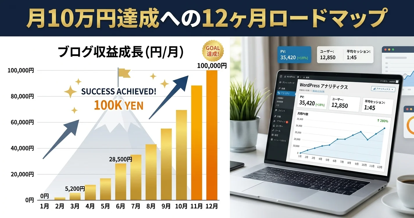 WordPressブログで月10万円達成への12ヶ月ロードマップ