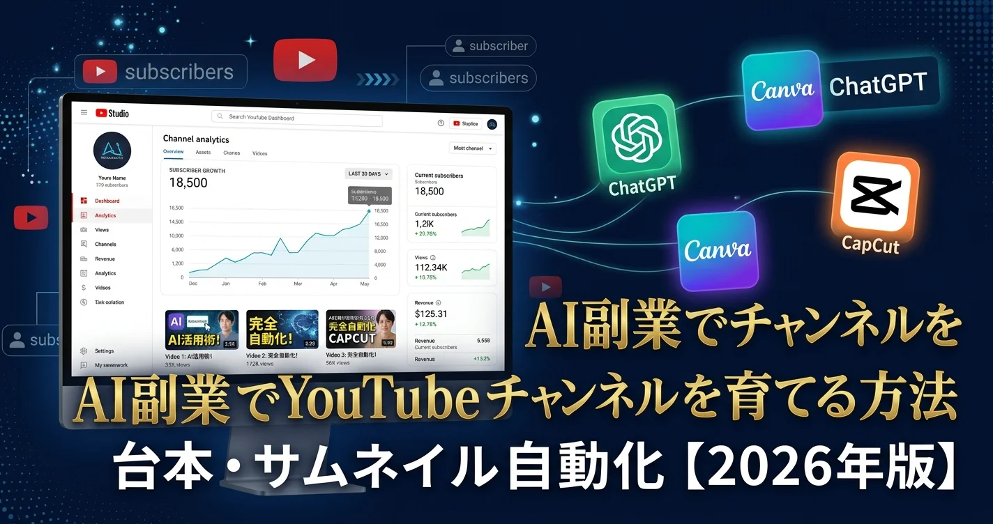AI副業でYouTubeチャンネルを育てる方法【台本・サムネイル自動化2026年版】