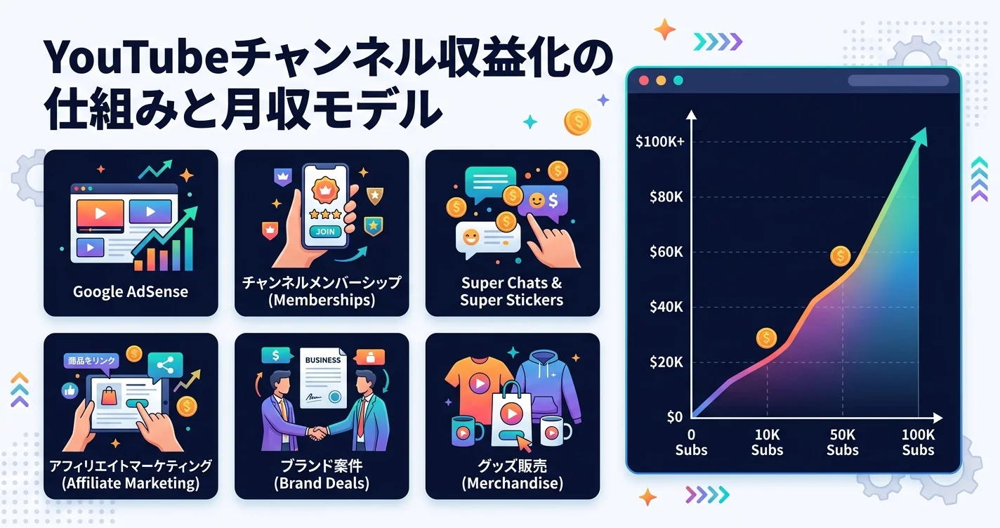 YouTubeチャンネル収益化の仕組みと月収モデル一覧